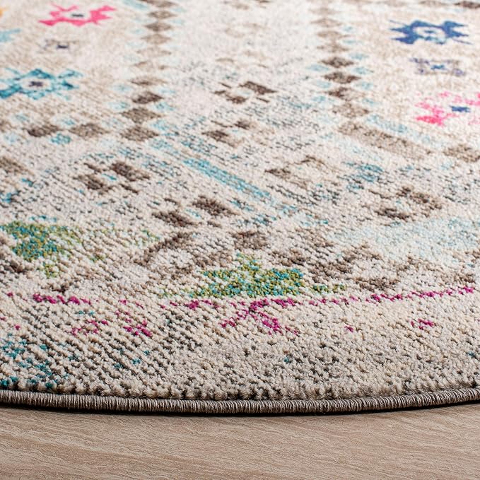 SAFAVIEH Madison Collection 3' Round Grey / Yellow MAD418F Boho Diamond - Image 4