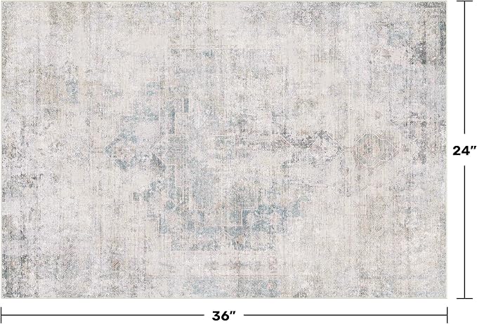 Blue and Gray 2x3 Washable Rug for Entryway Indoor, Kitchen Floor Waterproof - Image 2
