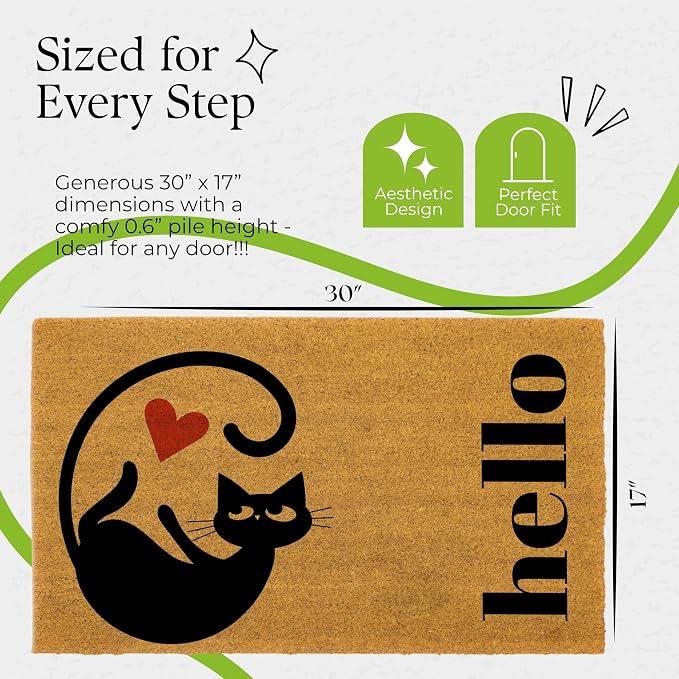 Coir Door Mats 17" X 30", Non-Slip Sturdy, PVC Backed Heavy Duty, Love of Cats - Image 5