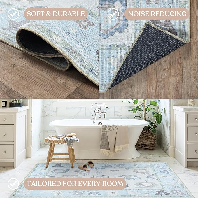 Fame Living Cream Blue Oushak Rug, Area Rugs - Image 5