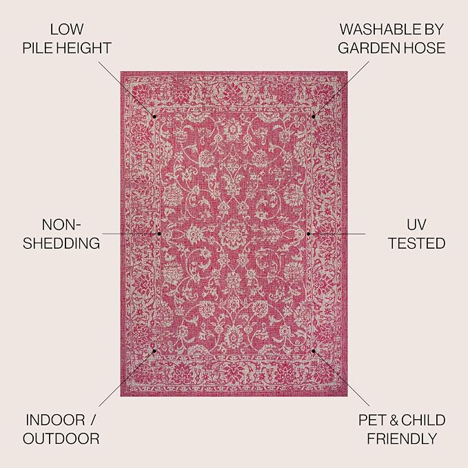 JONATHAN Y Weave Floral Indoor Outdoor Area Rug 5X8 Fuchsia/Light Gray - Image 3