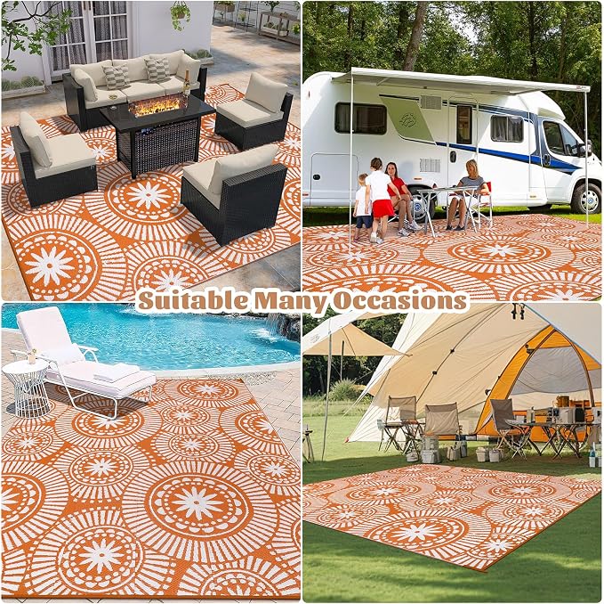 Ileading Large Plastic Outdoor Rug 8x10ft Modern Geometric Style Reversible - Image 8