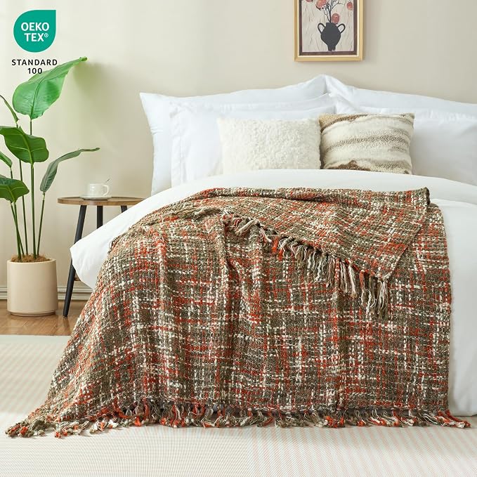 Multi-Color Orange Cable Knitted Throw Blanket - Image 2