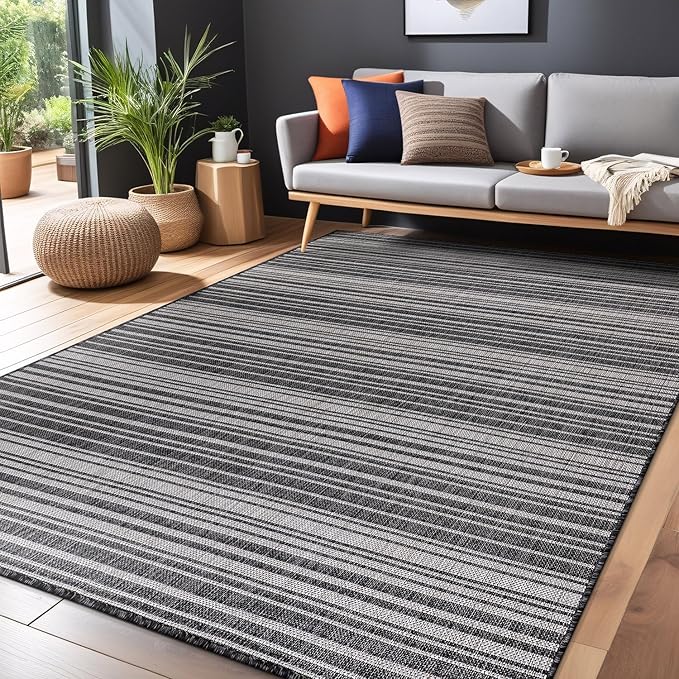 Stripe Outdoor Rug 10x14 Washable Outside Carpet - Image 4