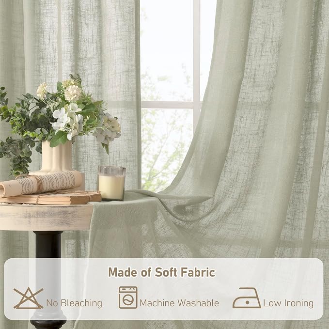 LAMIT 95 Inches Long Sage Grey Linen Curtains - Image 8