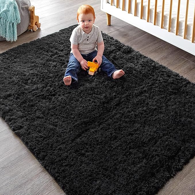 Ophanie Black Area Rugs for Bedroom Living Room, 4x6 Fluffy Fuzzy Shag Shaggy - Image 5