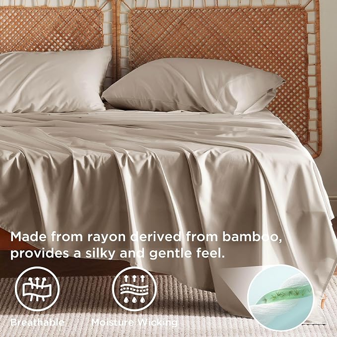 Bedsure Queen Sheet Set, Rayon Derived from Bamboo, Cooling Sheets, Breathable - Image 3