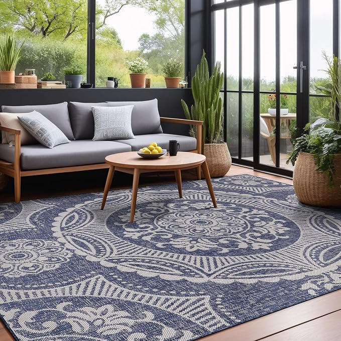 Medallion Outdoor Rug 9x12 Washable Outside Carpet - Image 10