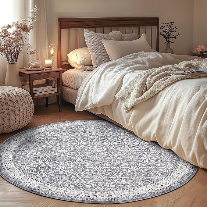 jinchan Round Rug 5ft Washable Circle Soft Rug - Image 2