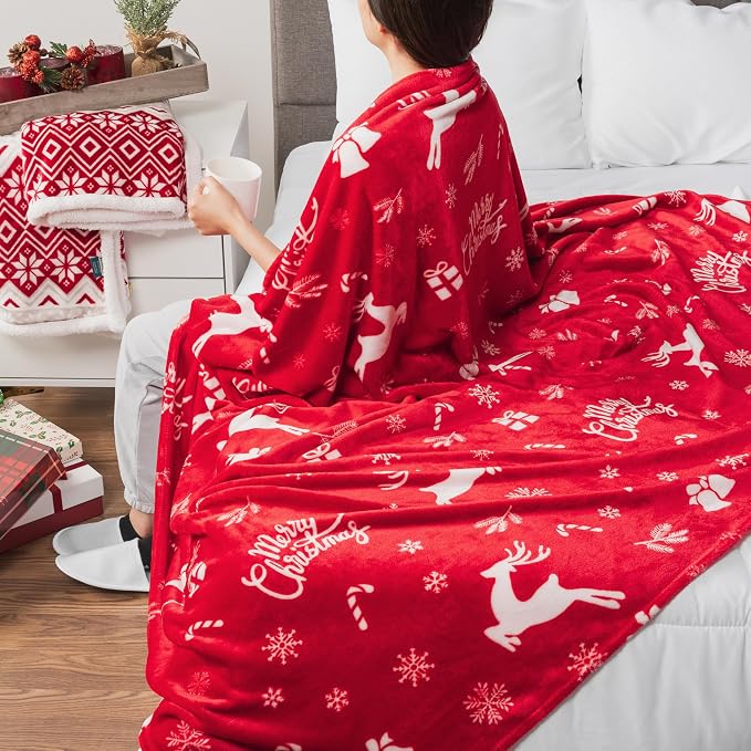 PAVILIA Christmas Throw Blanket | Holiday Christmas Reindeer Snowflakes Fleece - Image 8