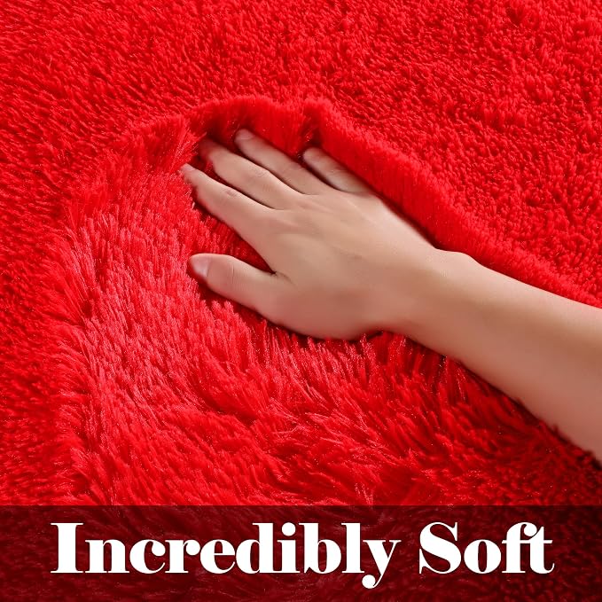 ONASAR Red Area Rugs for Bedroom Living Room, Washable Fluffy 4x6 Indoor - Image 3