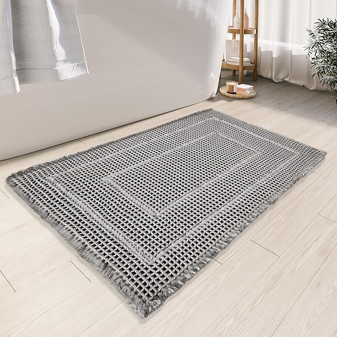 Bathroom Floor Mat, Boho Bathroom Mat, Super Absorbent Bath Rug, Non Slip by BULULOM