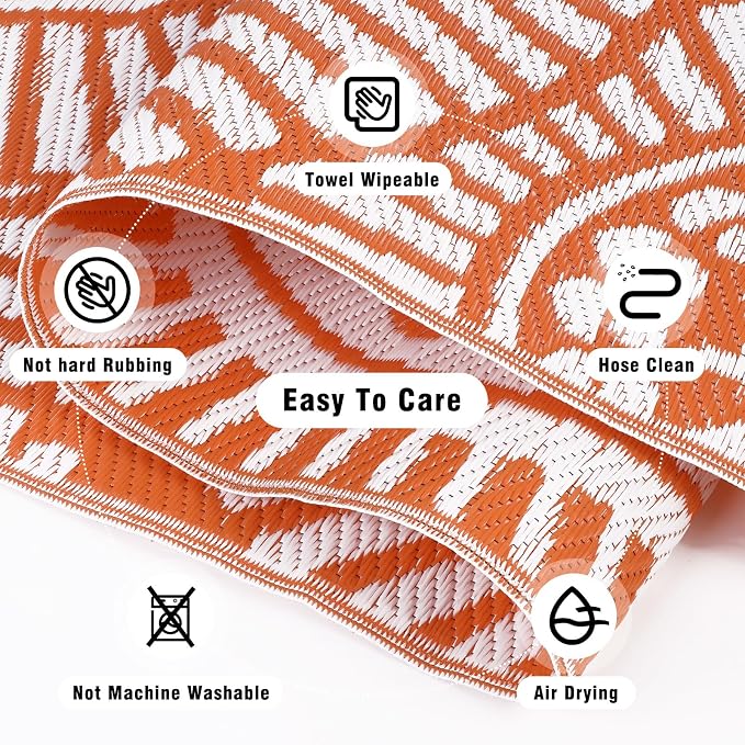 Ileading Outdoor Plastic Straw Rug 6x9ft Modern Geometric Style Reversible - Image 7