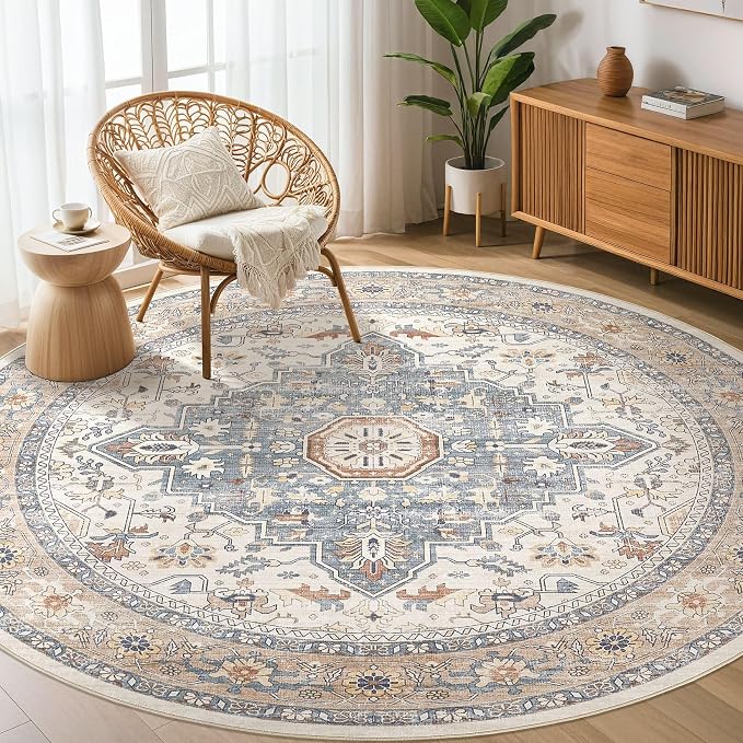 Round Rug Living Room Rugs: 10Ft Washable Boho Neutral Large Circle Soft Indoor - Image 8