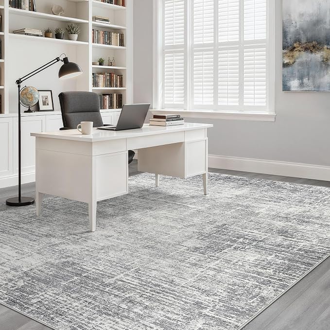 5x7 Area Rugs Living Room: Washable Large Neutral Grey Rug Abstract Soft Modern - Image 7