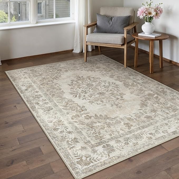 3x5 Area Rug Beige Washable Office Vintage Distressed Carpet Bedroom Indoor - Image 4
