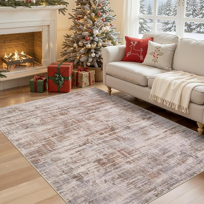 Area Rug for Living Room: 3x5 Washable Neutral Abstract Modern Soft Rugs Non - Image 3
