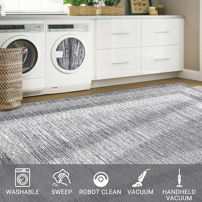 GarveeHome Modern Geometric Area Rug 5x7 Distressed Bordered Rug Washable Non - Image 6