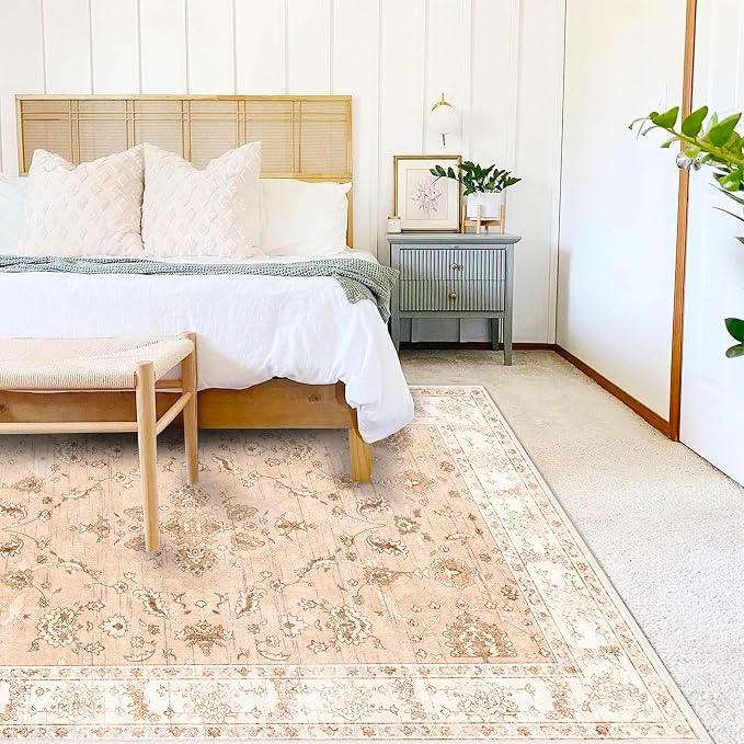 5x7 Washable Foldable Thin Area Rug Tangerine Vintage Rug Traditional Floor - Image 2