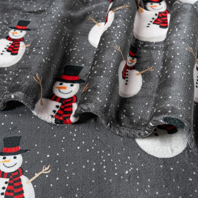 PAVILIA Christmas Snowman Throw Blanket | Grey Christmas Fleece Blanket | Soft - Image 5