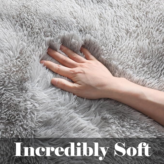 ONASAR Area Rugs 9x12 Living Room, Tie-Dyed Light Grey Large Fluffy Bedroom Rug - Image 2