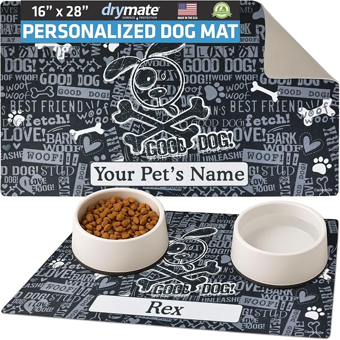 Drymate Personalized Pet Bowl Placemat, Custom Dog & Cat Food Feeding Mat by Drymate