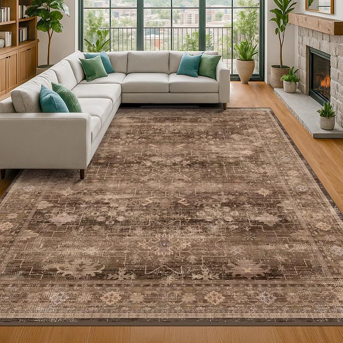 Brown Rug for Living Room 10x14 by HazoHaus