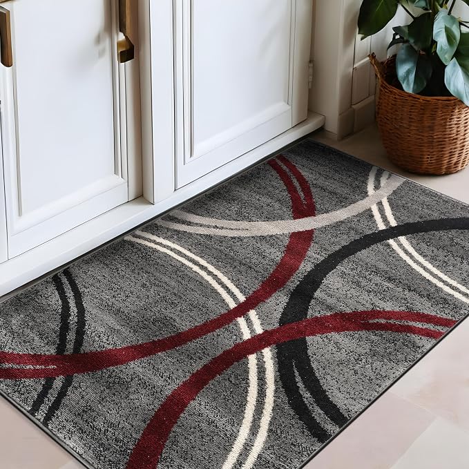 Rugshop Modern Wavy Circles Design Non-Shedding Accent Rug, Carpet by Rugshop