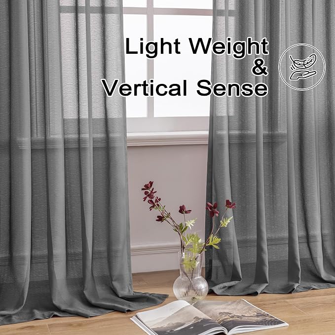 MAIHER Grey Sheer Pleated Curtains 132 Inch Length - Image 5