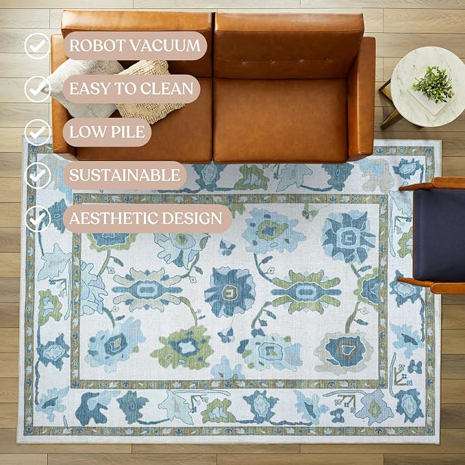 Fame Living Green Oushak Runner Rug, Modern Runners, Long Runner Rugs - Image 3