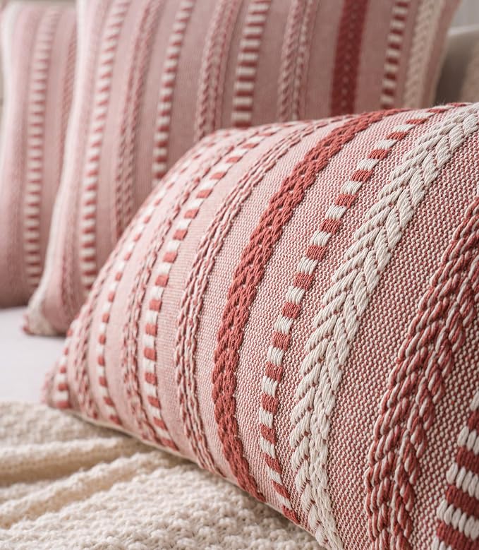 Boho Throw Pillow Covers 22x22 Inch Set of 2, Farmhouse Decorative Couch Pillow - Image 4