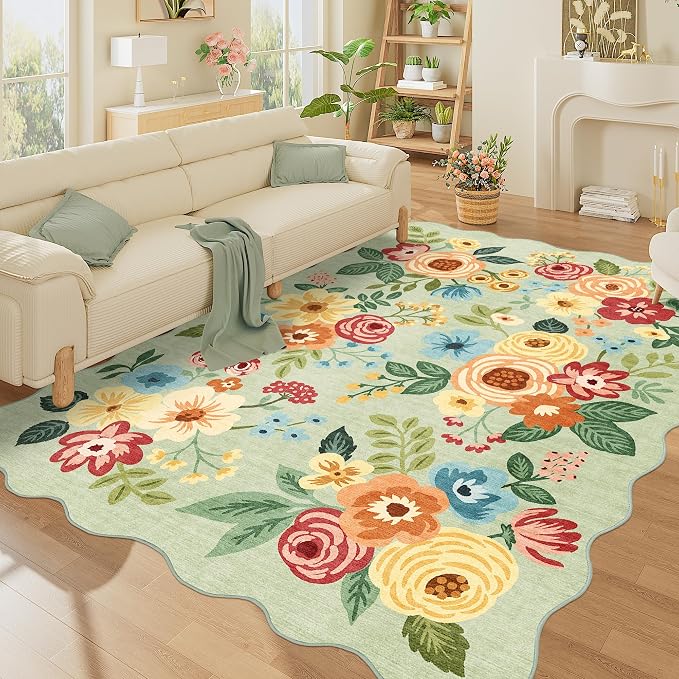 DUKINO 6x9 Area Rug, Floral Washable Rugs by DUKINO