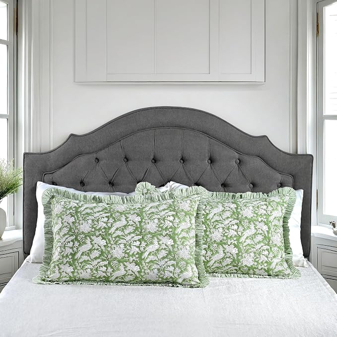 CPC Olive Green 100% Cotton Block Print Ruffle Sham Cover 20X30 inch Pack of 2 - Image 9