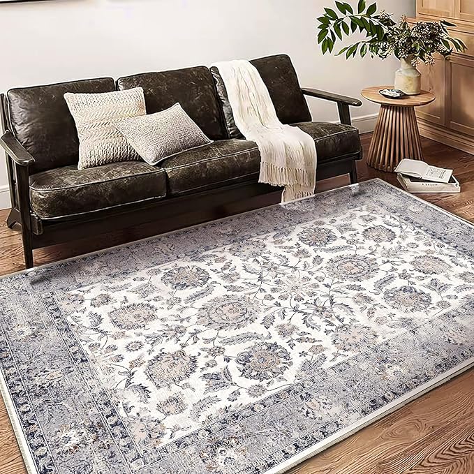 Washable Area Rug 5x7 Retro Boho Chic Medallion Distressed Design Living Room by CHAMPLANT