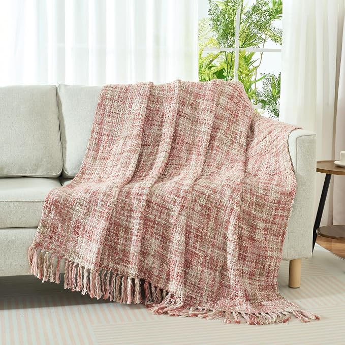 Multi-Color Light Pink Cable Knitted Throw Blanket - Image 7