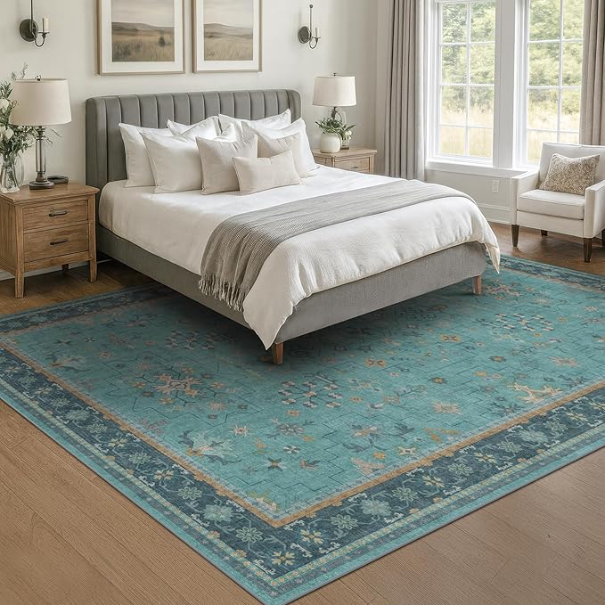 Washable 5x8 Teal Rug for Living Room, Boho Area Rugs for Bedroom Under Bed - Image 6