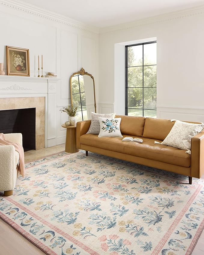Loloi Rifle Paper Co. Eden Collection EDE-01 Mughal Rose Blush 2'-6" x 7'-6" by Loloi