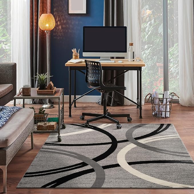 Rugshop Wavy Circles Design Square Rug, Non-Shedding Carpet - Image 7