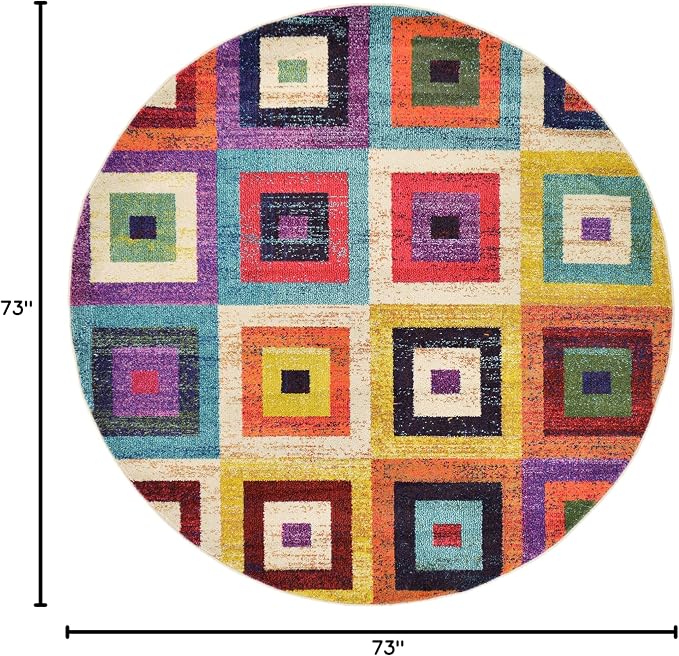 Unique Loom Estrella Collection Colorful, Squares Modern, Abstract Area Rug - Image 2
