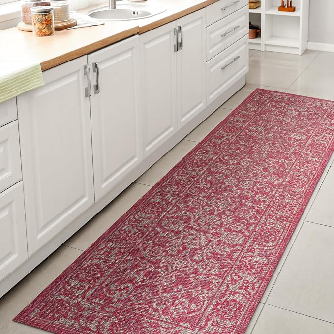 JONATHAN Y Weave Floral Indoor Outdoor Runner Rug 2X8 Fuchsia/Light Gray by JONATHANY