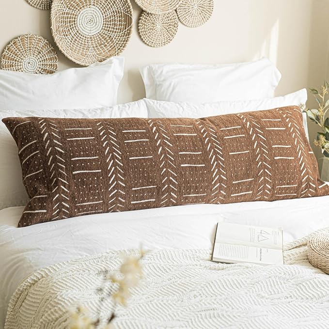 BlissBlush Fall Brown Soft Chenille Boho Body Pillow Cover 20x54, Decorative by BlissBlush