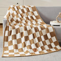 WRENSONGE Checkered Throw Blanket, Burnt Orange Soft Cozy Fluffy Warm Hand Made by WRENSONGE