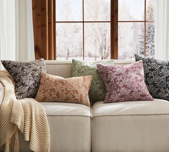 Floral Jacquard Throw Pillow Covers Set of 2, Background/Chocolate 22x22 Inch - Image 7