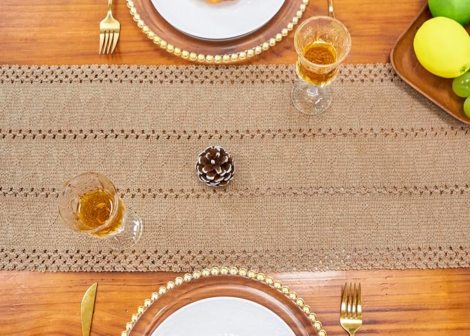FEXIA Brown Table Runner Boho Burlap Coffee Table Runner - Image 7