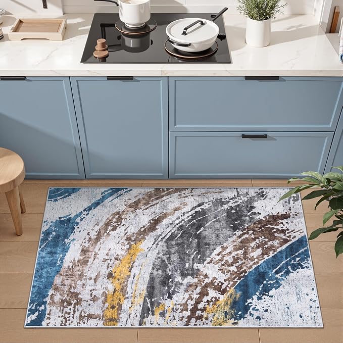 Ciicool Modern Abstract Swirl Area Rug, 2x3 Grey Navy Washable Small Entryway - Image 2