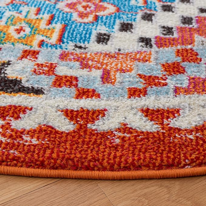 SAFAVIEH Madison Collection 6'7" Round Rust/Pink MAD418Q Boho Diamond - Image 4