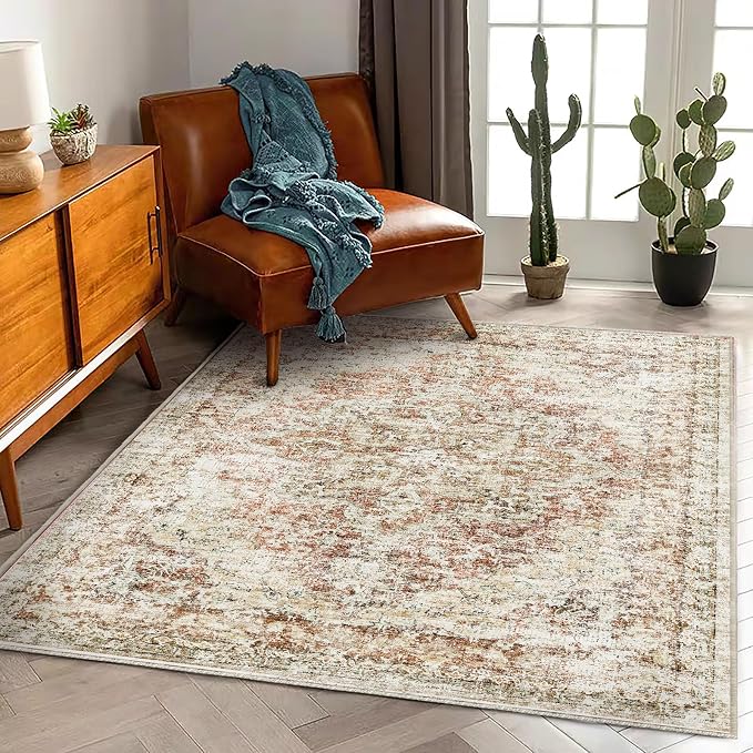 Washable Area Rug 4'x6' Vintage Traditional Floor Cover Foldable Thin Rugs - Image 2