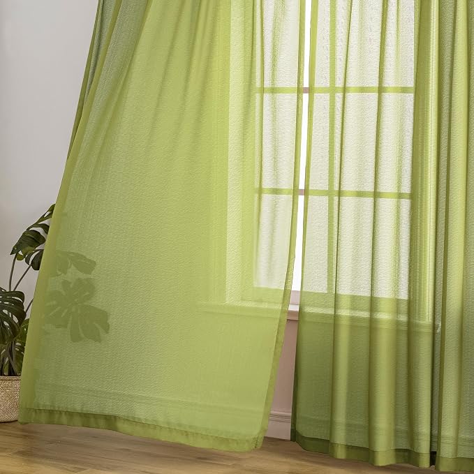 Sage Sheer Pleated Curtains 108 Inches Long Light Filtering Airy Breathable - Image 7