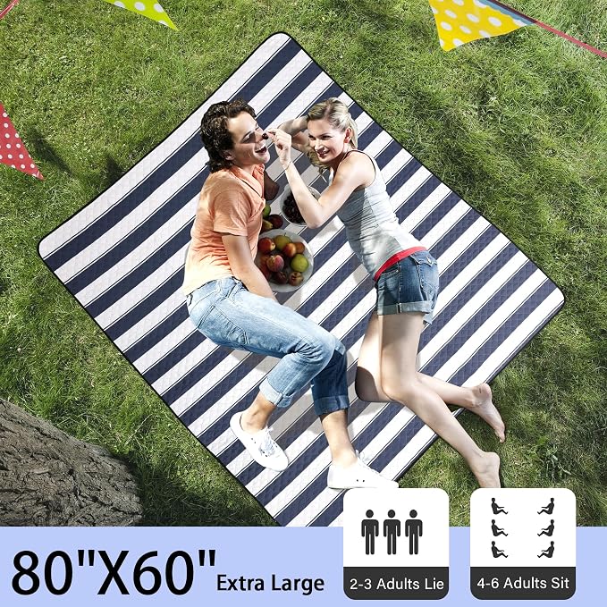HX&OD Outdoor Picnic Blanket Extra Large, 80”x60” Waterproof Picnic Mat - Image 2