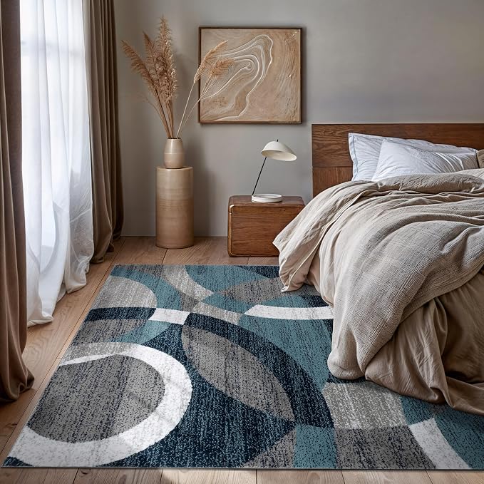 Rugshop Blue Modern Geometric Indoor Area Rug, Overlapping Circle Pattern - Image 10